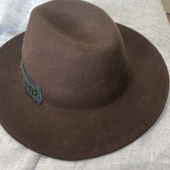 Anthropologie dark Brown Woolen Rancher hat with green beaded detail - Picture 3 of 3